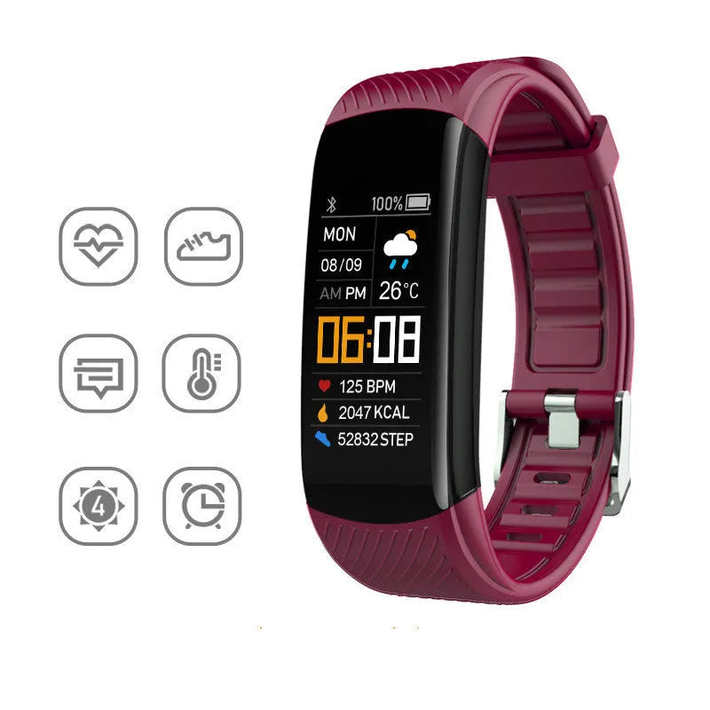 Adult sports silicone pedometer bracelet in various colours with 0.96-inch screen for step counting and sleep monitoring