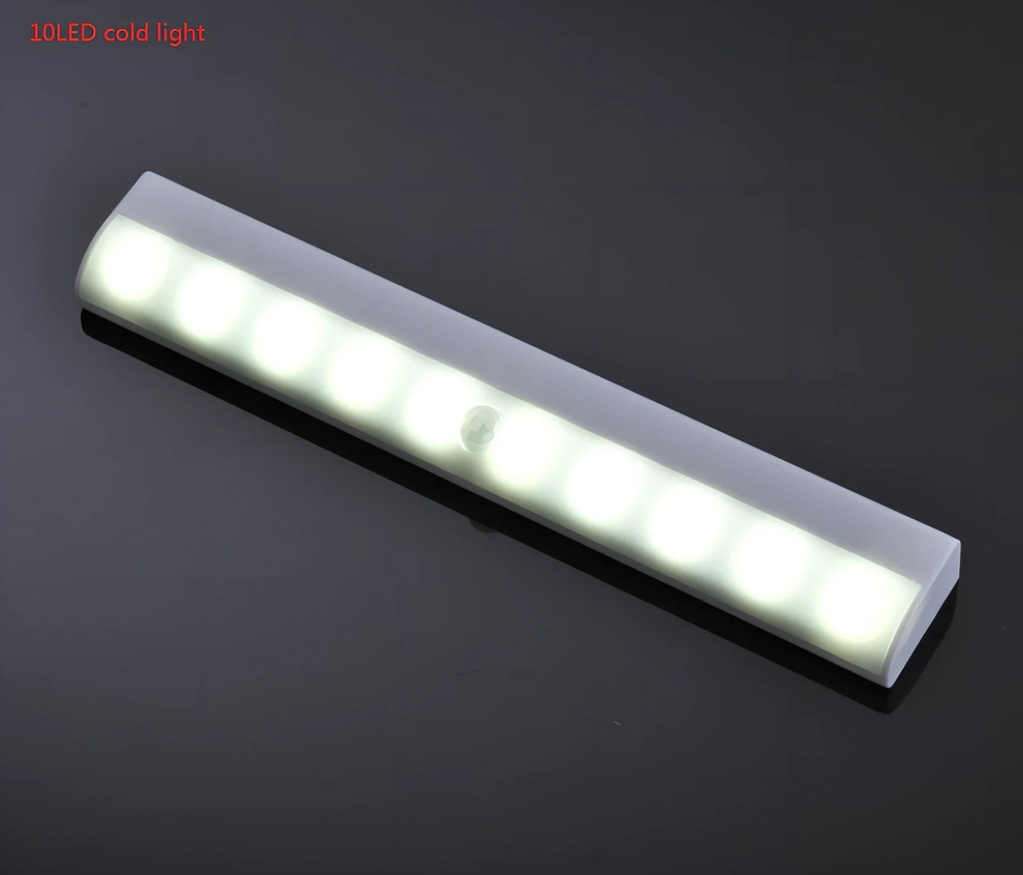 LED human body induction magnetic closet light showing aluminium shell and magnetic attachment for wardrobe installation