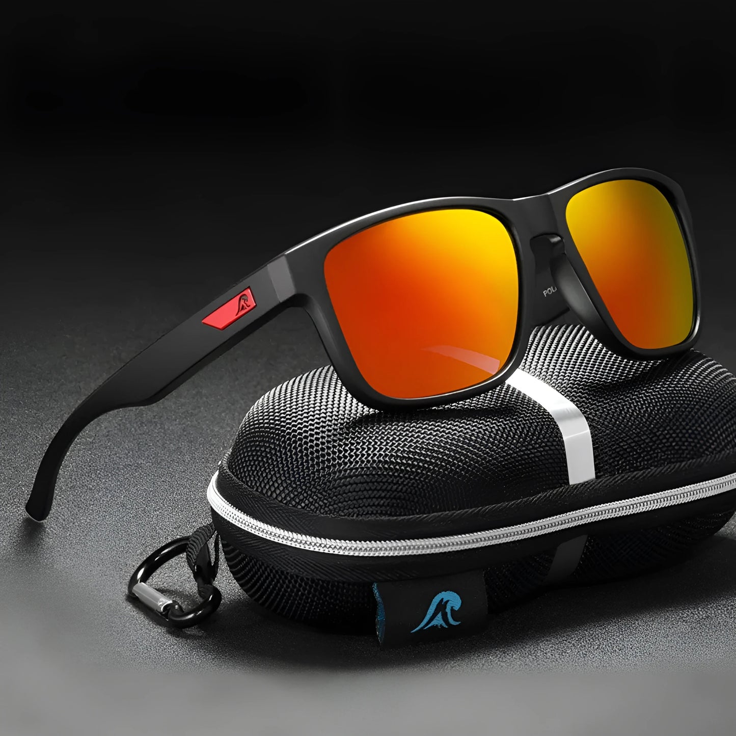 Men's polarised sunglasses with TAC lenses and PC frame in a selection of eight colours for outdoor use.