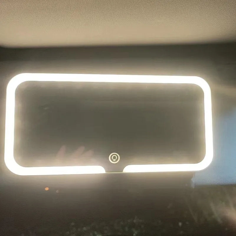 White car sun visor LED make-up mirror with ABS plastic frame and aluminium mirror lens