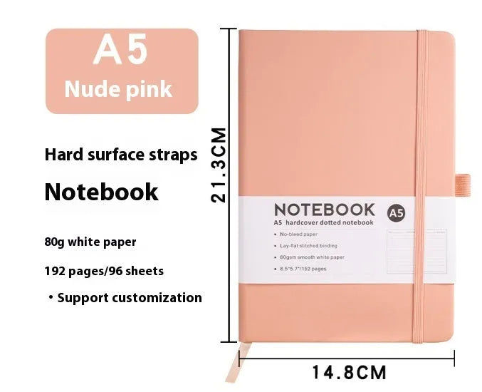 A5 skin feeling PU leather diary with strap closure and horizontal line pages in marble black colour
