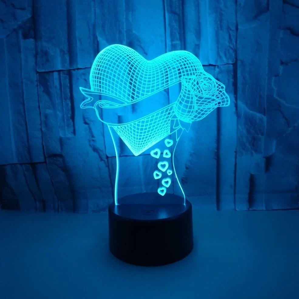 3D night light with acrylic board on 87mm ABS base showing seven colour options and touch/remote controls