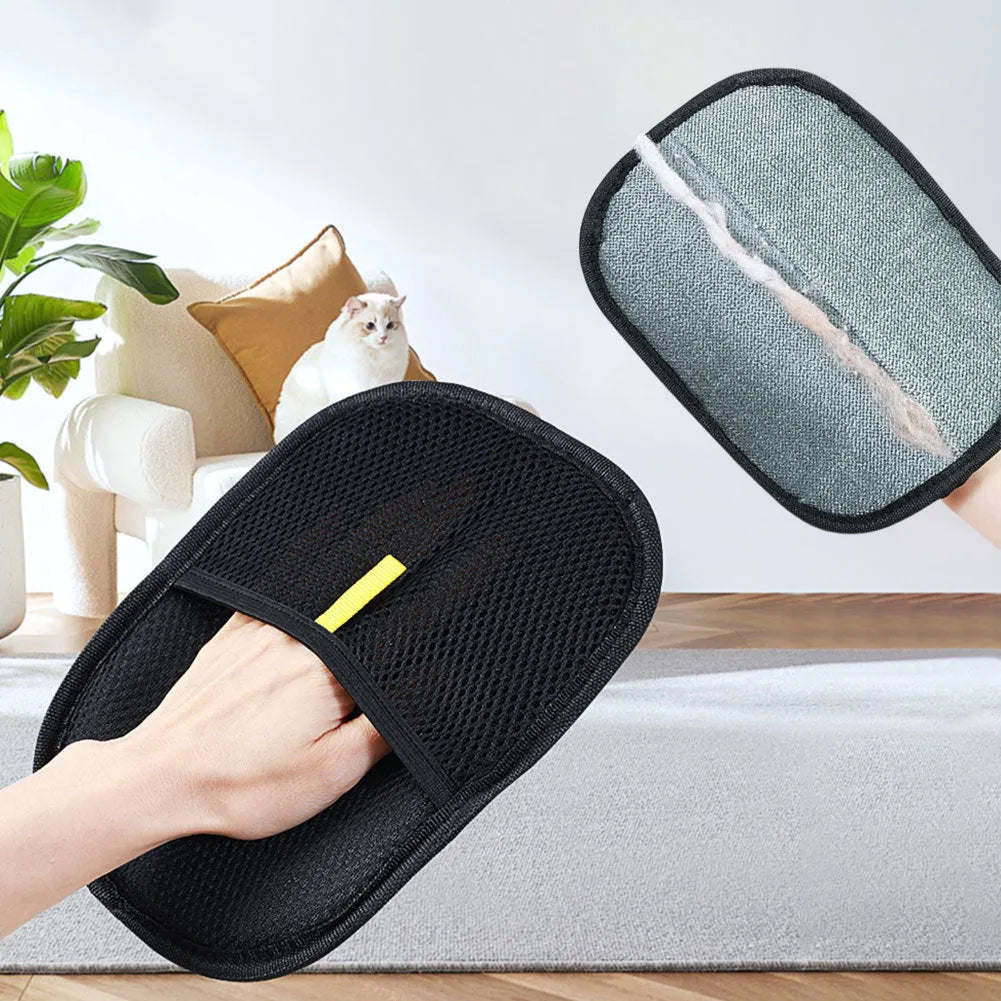 Black pet hair removal gloves with silicone bristles for grooming dogs cats rabbits
