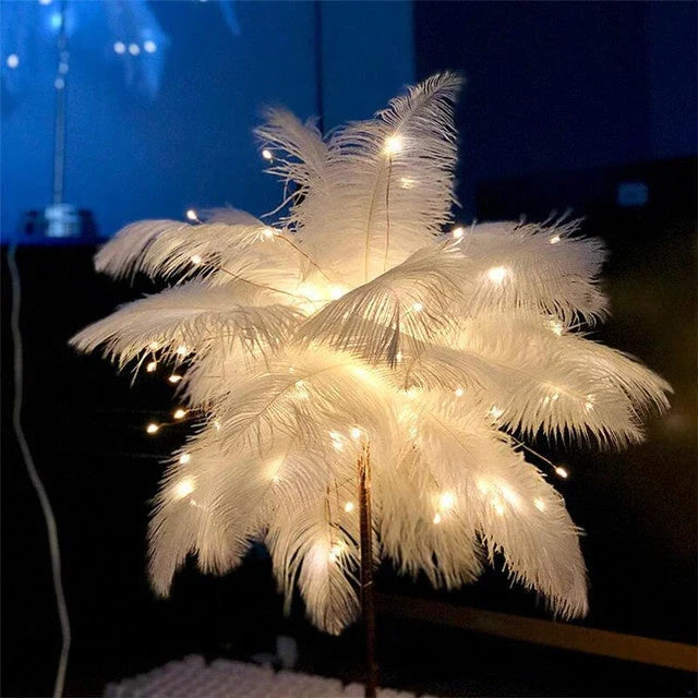 Chic Feather Lamp with soft, glowing light and fluffy feather design for elegant tabletop decor