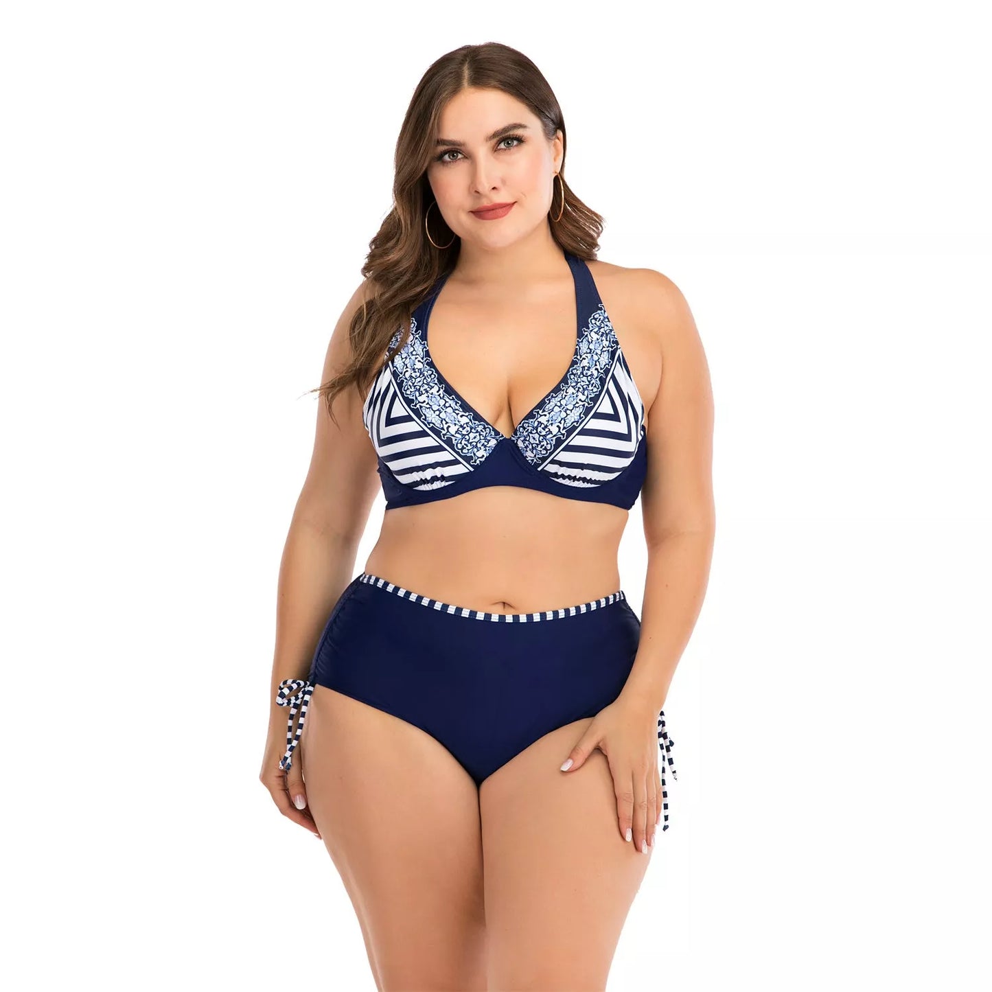 Plus-size underwire bikini with steel support and chest pad in photo color