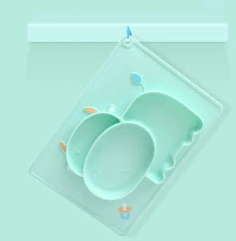 Green silicone baby bowl with suction base and crab cartoon design, 28cm diameter