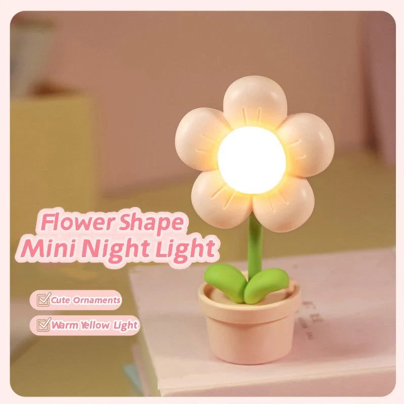 Mini flower night lamp with warm LED light and phone holder in flower shape