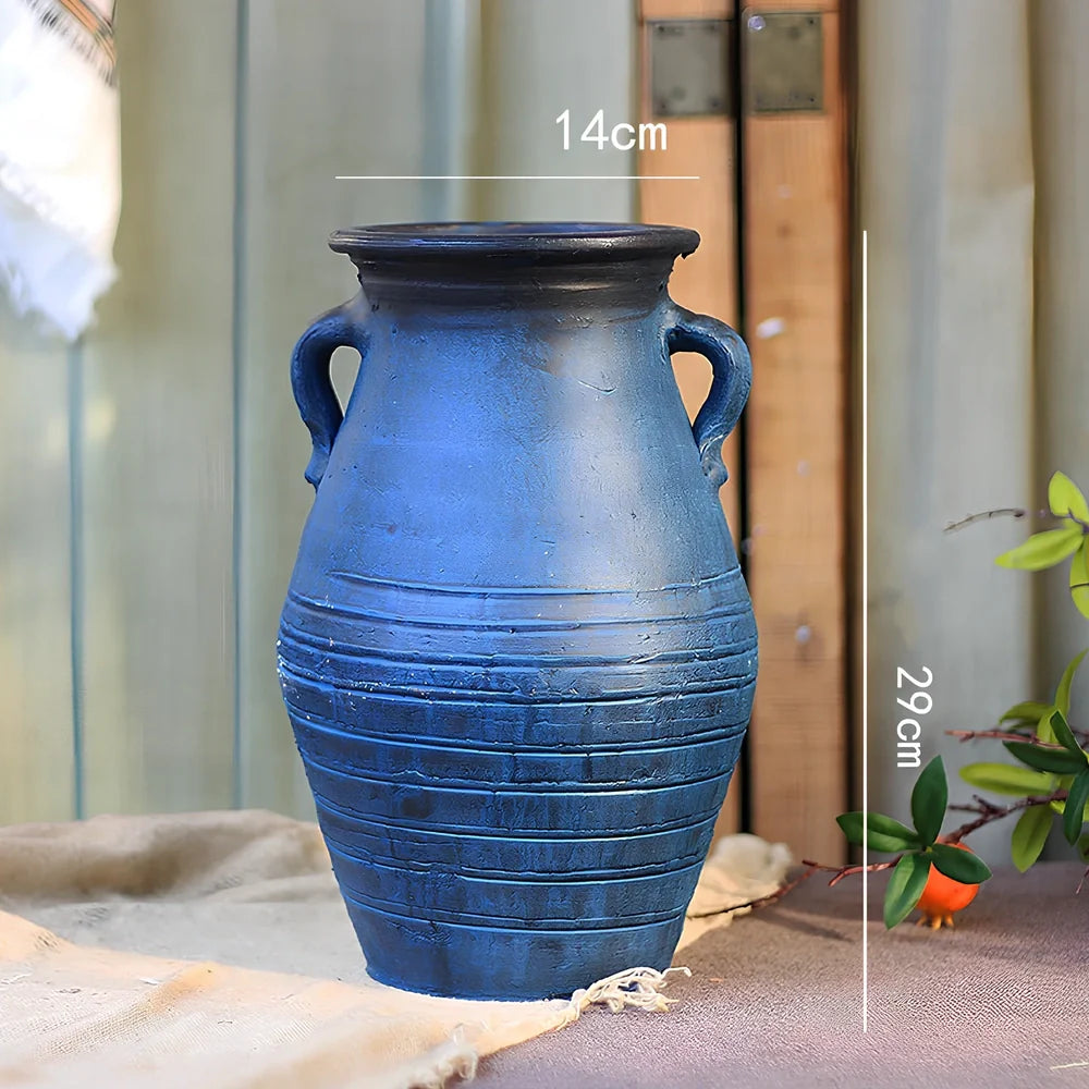 Ceramic mosaic vase with dried flowers, showing mosaic pattern and 25cm height