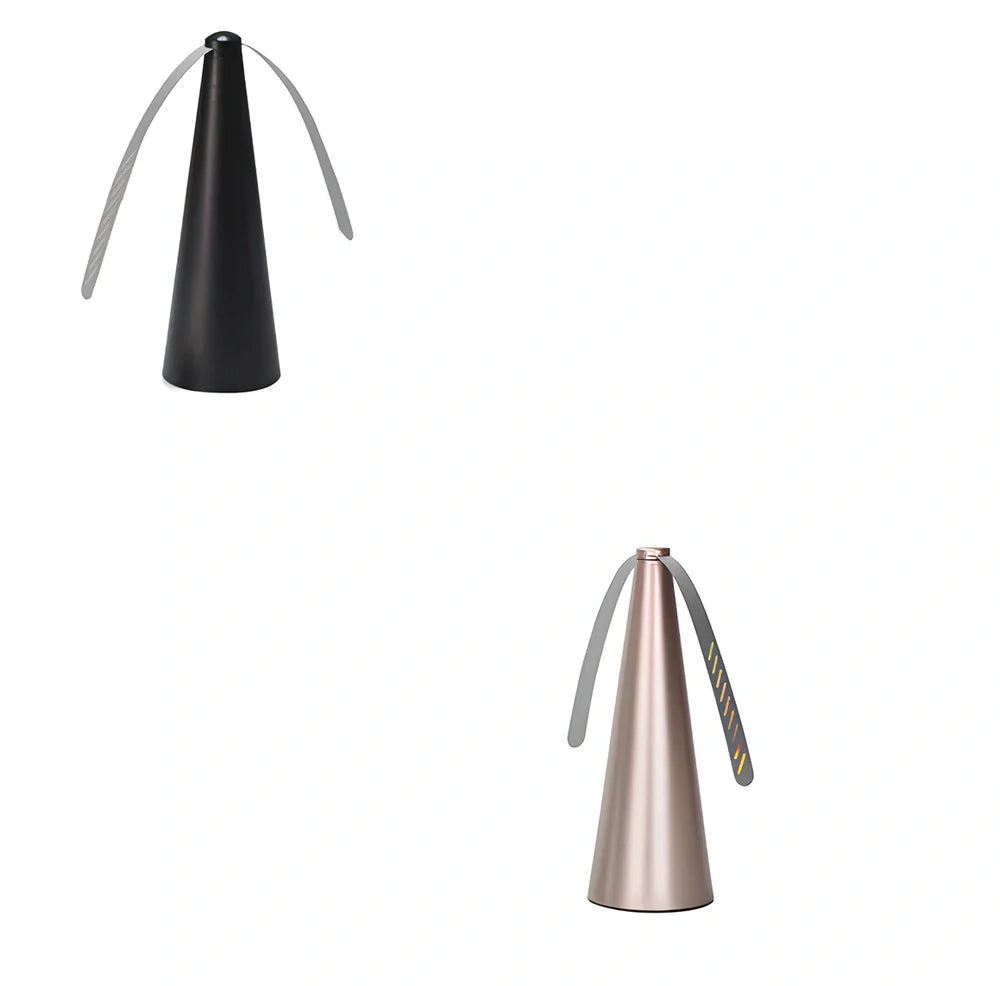 Black fly repellent fan measuring 8.2x8.2x24cm with USB cable for insect protection during meals