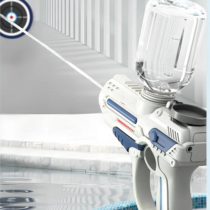 Automatic electric water gun with 800ml tank capacity and space-themed blue design