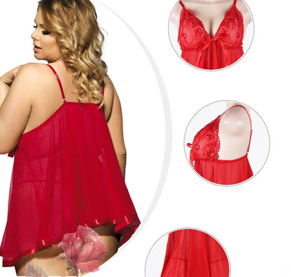 Women's purple lace lingerie sling dress with mesh panels in plus size