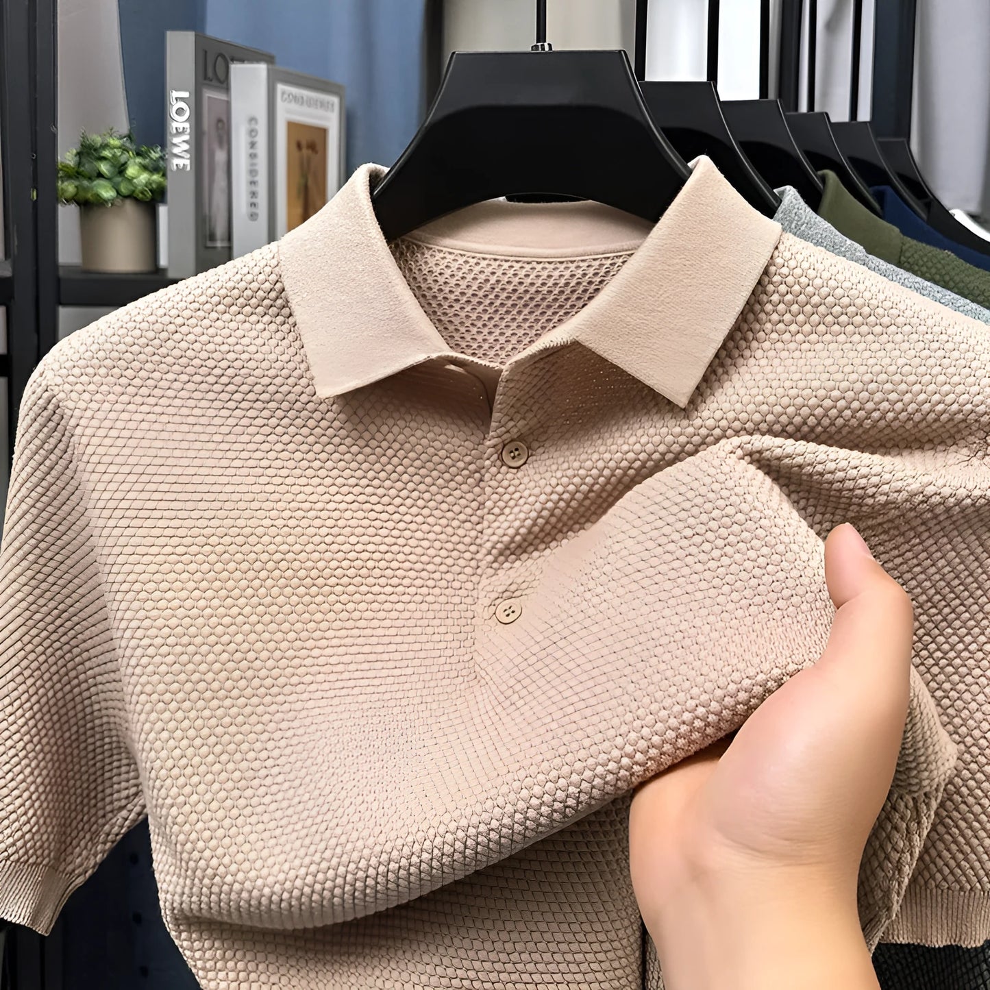 Men's loose short sleeve cotton pullover in various colours showing front view
