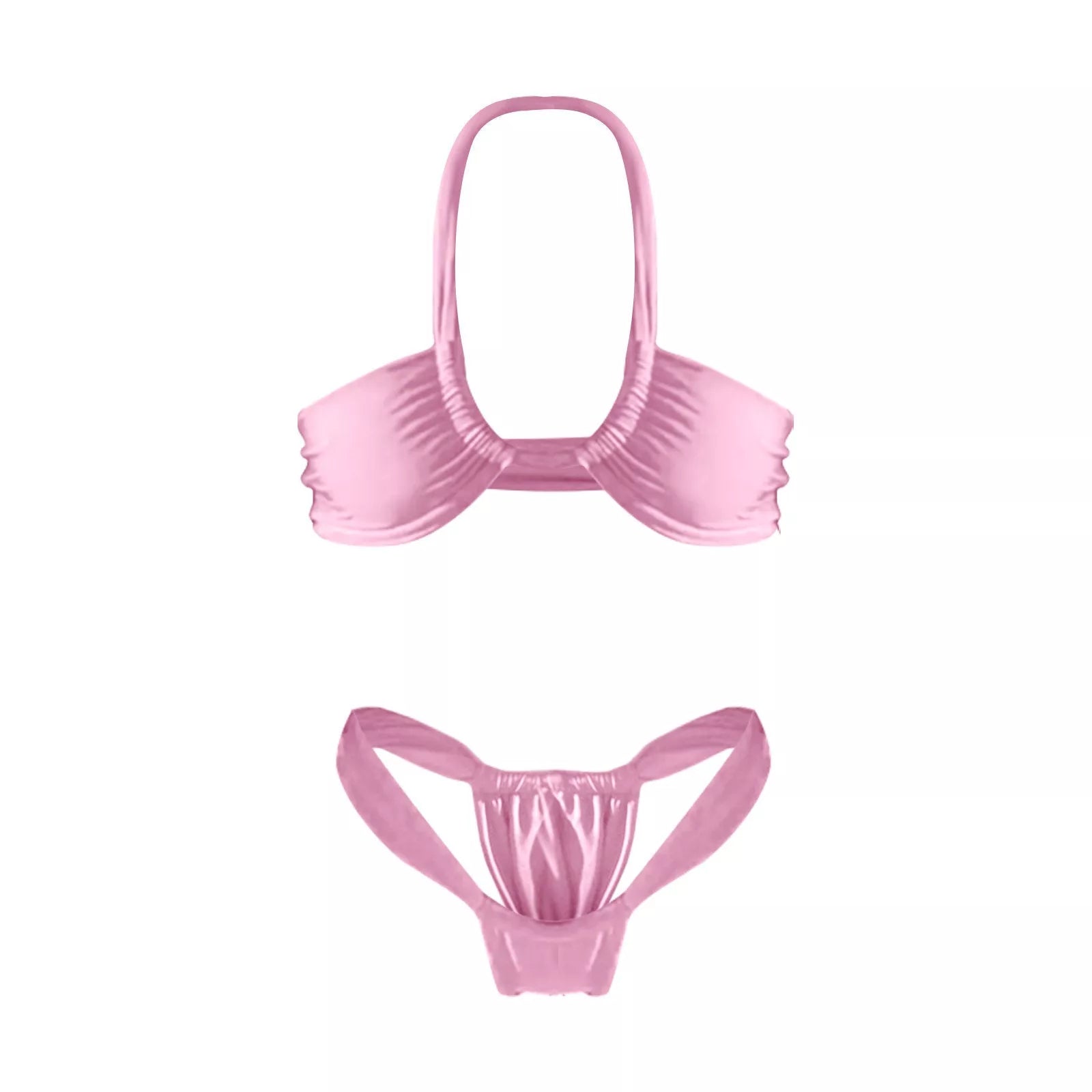 Women's Solid Color Split Bikini Swimsuit in navy blue, pink, and green