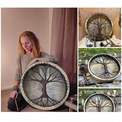 Handmade Tree of Life Shaman Drum in birch frame with drumstick