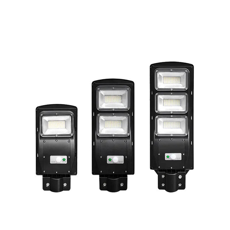 Integrated solar street light with LED illumination and solar panel, remote control operation