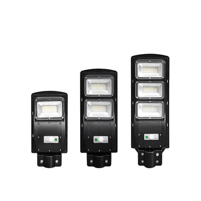 Integrated solar street light with LED illumination and solar panel, remote control operation