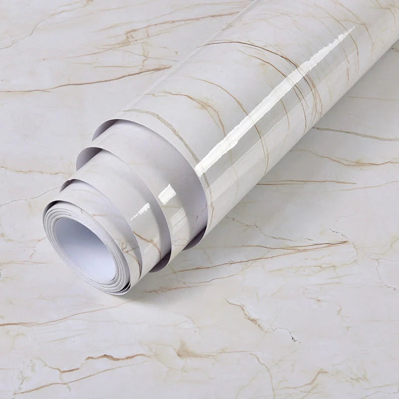 Premium peel-and-stick marble-look wall panels in various colors and sizes for kitchen and bathroom renovations