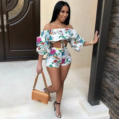 Women's multicolour digital print two-piece set with pile sleeves on short top and matching shorts