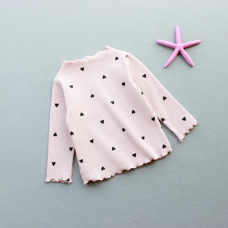 Children's long-sleeved cotton T-shirt in beige, pink, black, white or yellow with size options from 90cm to 130cm