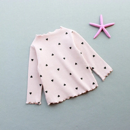 Children's long-sleeved cotton T-shirt in beige, pink, black, white or yellow with size options from 90cm to 130cm