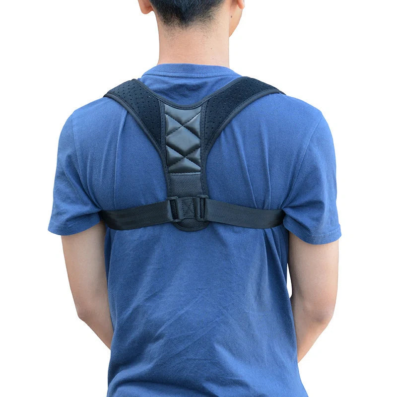 Kids wearing a black and blue posture corrector belt for clavicle and lower back support