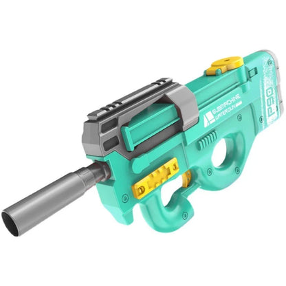High-powered electric shark-shaped water blaster for outdoor summer fun, pool parties, and water fights