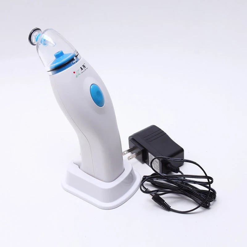 A compact, white vacuum sealing machine with various plug adapters for the UK, US, and EU markets.