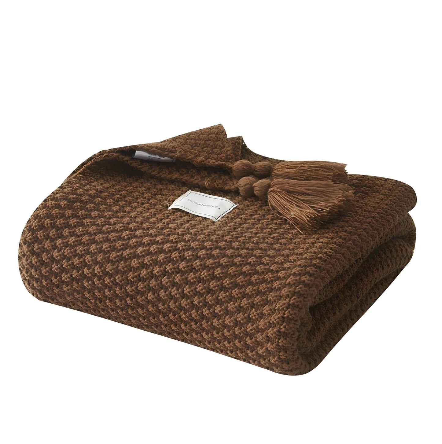 Dark gray fringed acrylic knitting blanket 130cm x 170cm with plain weave and moisture-wicking fibres