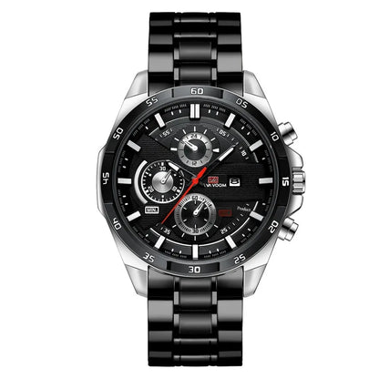 Men's business calendar waterproof quartz watch showing nine colour variants with 10mm thickness