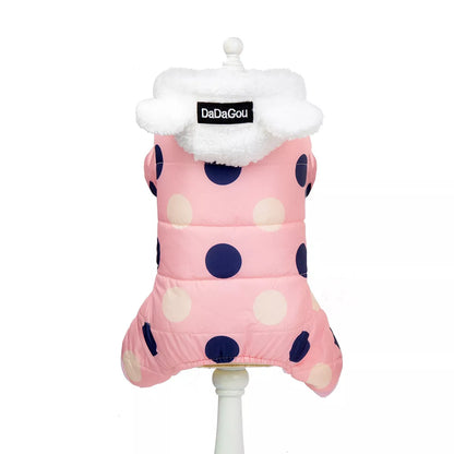 Big polka dot cotton coat with four-leg design in Pink, Black, Light Yellow