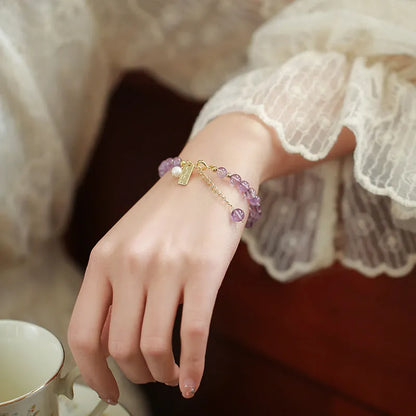 Women's natural crystal bracelet with lavender amethyst stones in dark and light colour options