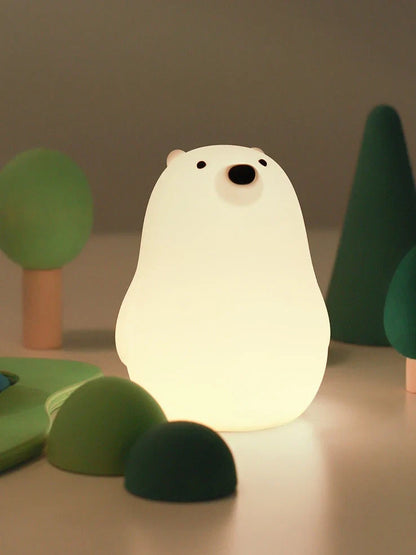 Little White Bear 15cm silicone night light with white LED illumination and USB power connection