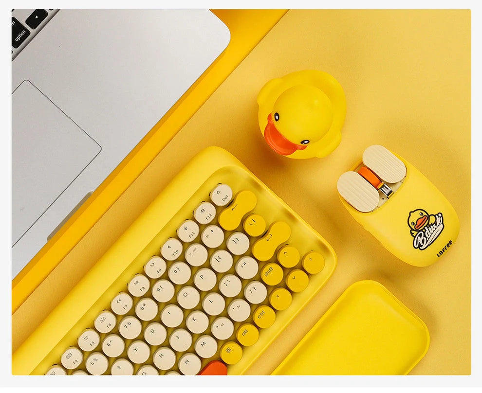 Little Yellow Duck Bluetooth Mouse Keyboard set in bright yellow with compact design
