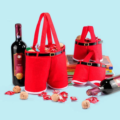 Festive Santa pants-shaped Christmas gift bag made of wool fabric, perfect for holding holiday treats and small gifts