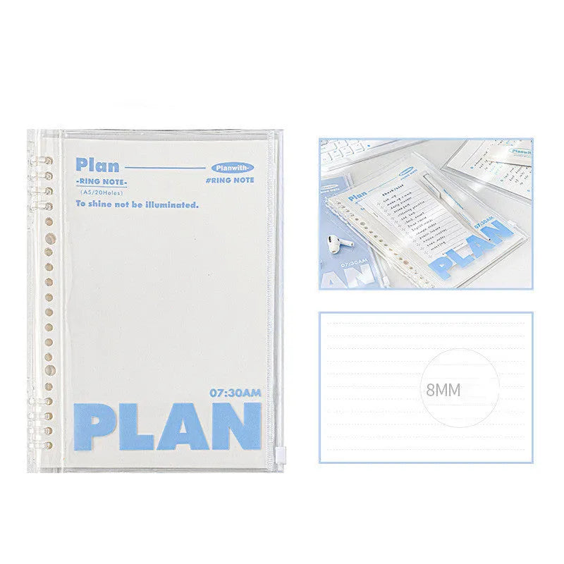 A5 PVC notebook storage organiser with clear front window in white or blue colour