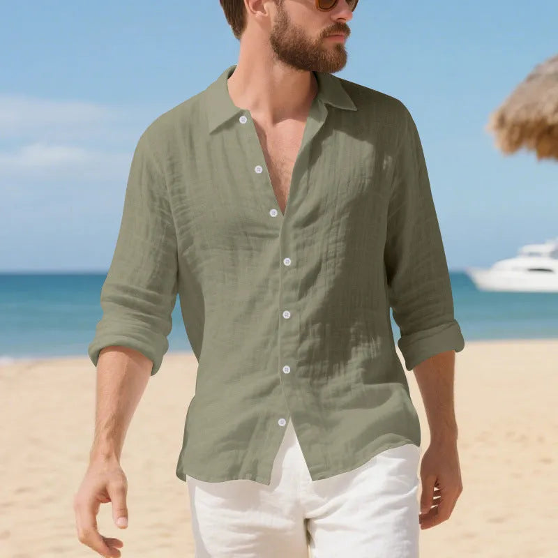 Linen American style loose casual shirt in multiple colours including Army Green and navy blue