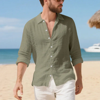 Linen American style loose casual shirt in multiple colours including Army Green and navy blue