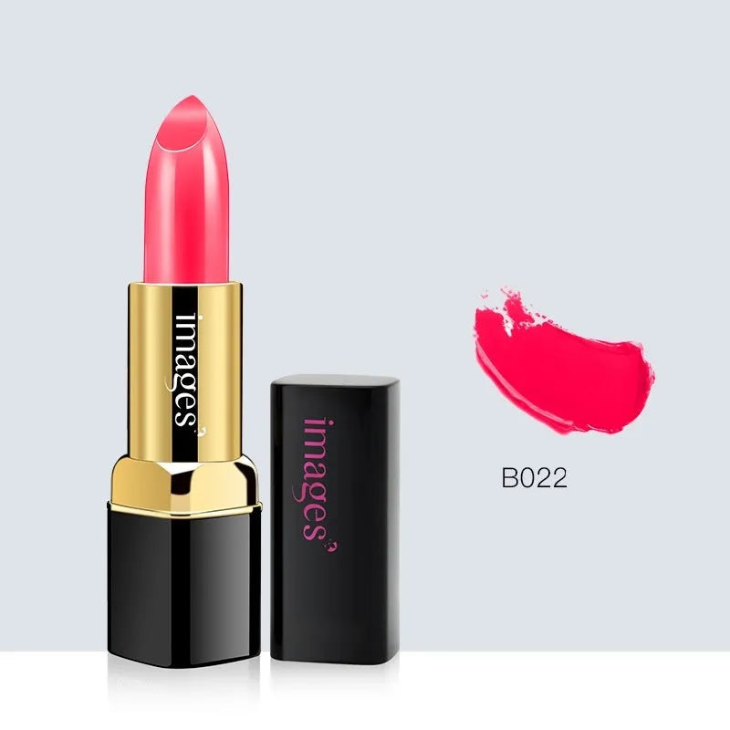 Moisturising lip gloss stick in a compact case, shown in shades like coral red and barbie pink.