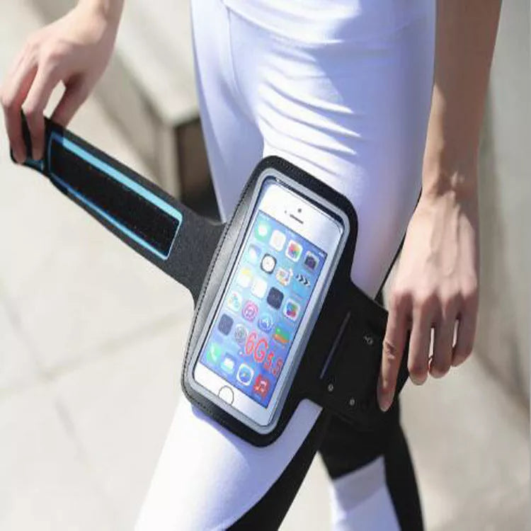 Adjustable outdoor phone arm band with full touch screen access in multiple colors