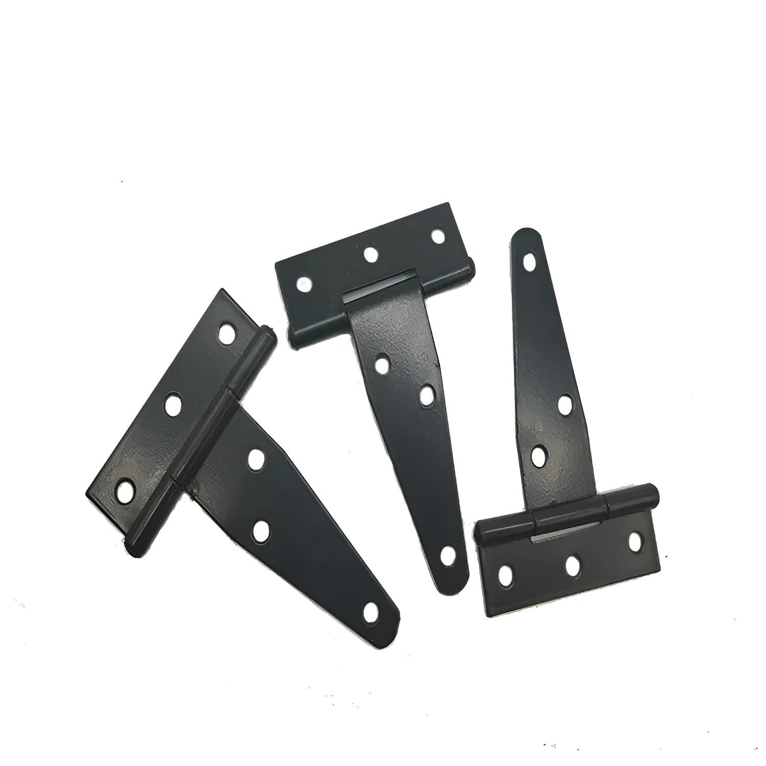 Fixed light T-shaped iron hinge for wooden doors showing straight arm curvature and built-in installation design