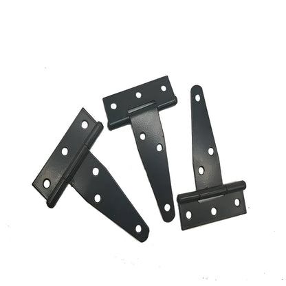 Fixed light T-shaped iron hinge for wooden doors showing straight arm curvature and built-in installation design