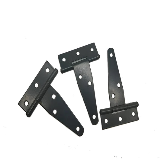 Fixed light T-shaped iron hinge for wooden doors showing straight arm curvature and built-in installation design