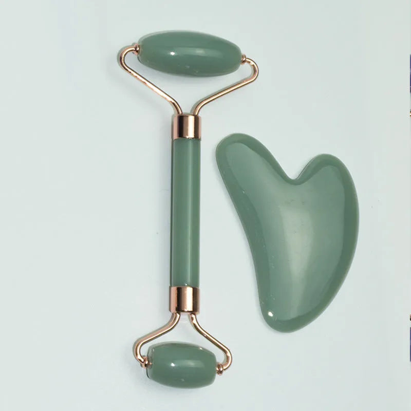 3cm heart-shaped stainless steel facial massage roller and scraping plate set with acupoint map