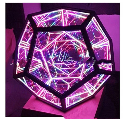 Infinite Dodecahedron LED Galaxy Projector Lamp displaying colorful patterns