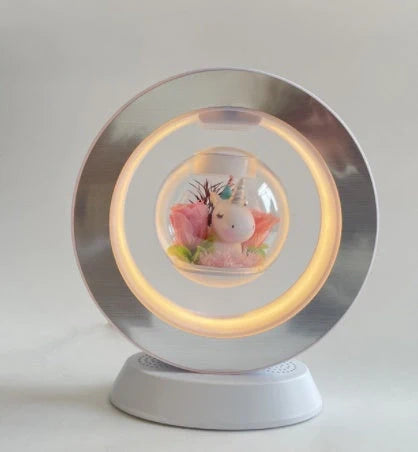 Magnetic Levitation LED Night Light with floating eternal flower in pink rose color