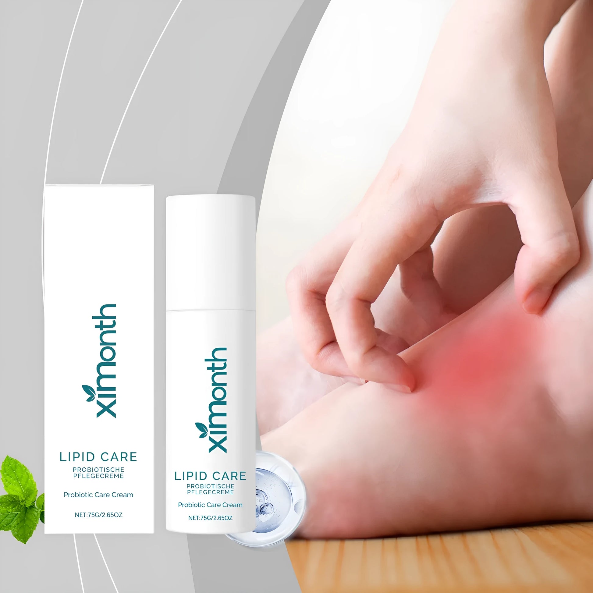 75g container of skin repair cream for neck treatment with bifidobacterium and mint extracts