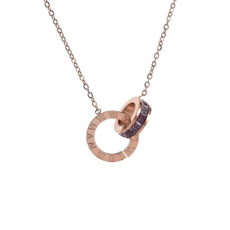 Women's rose gold Roman numeral diamond necklace with adjustable chain
