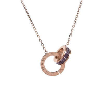 Women's rose gold Roman numeral diamond necklace with adjustable chain