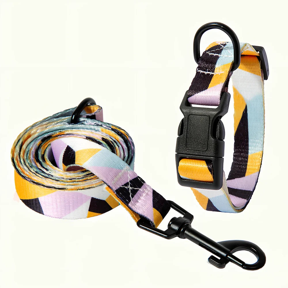 Adjustable dog collar and leash set with Bohemian pattern for dogs 3-27kg