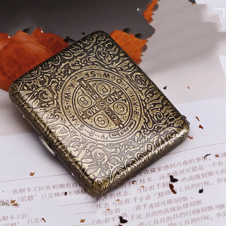 Metal pure copper cigarette case with engraving, holding 20 cigarettes, measuring 95×70×18mm